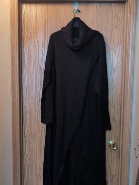 Black Turtleneck Longline Women's Wrap Sweater